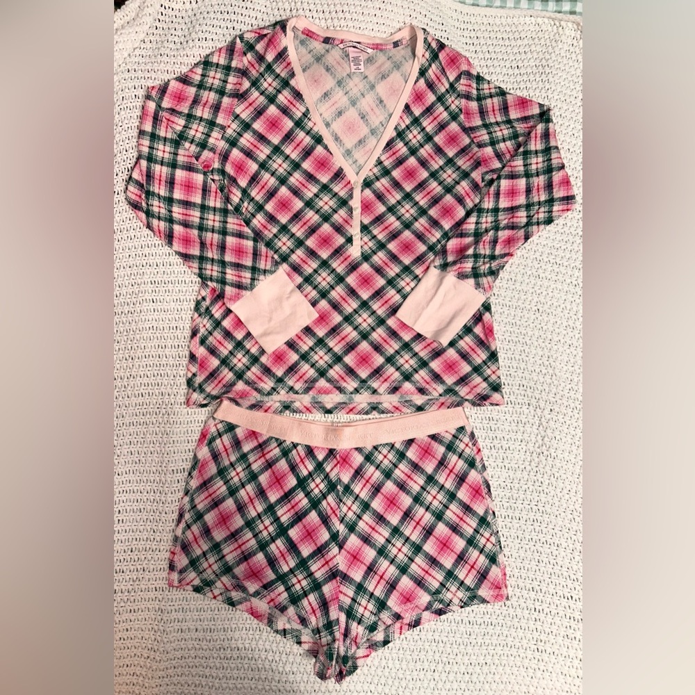 Victoria's Secret Pink and Green Plaid Pajama Set